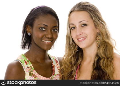 Portrait of two teenage girls smiling