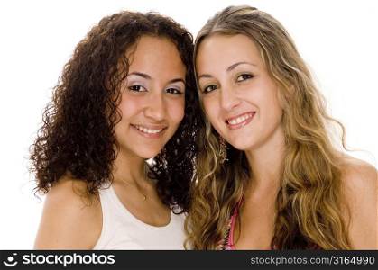 Portrait of two teenage girls smiling