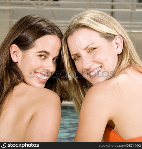 Portrait of two young women smiling