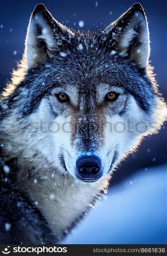 Portrait of Western snow wolf 3d illustrated