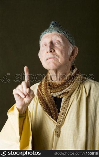 Portrait of wise guru with knit cap