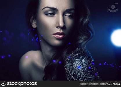 portrait of woman in blue light