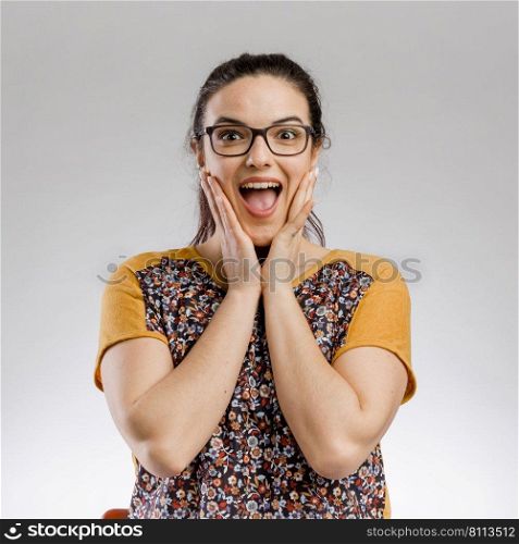 Portrait of woman making a happy face