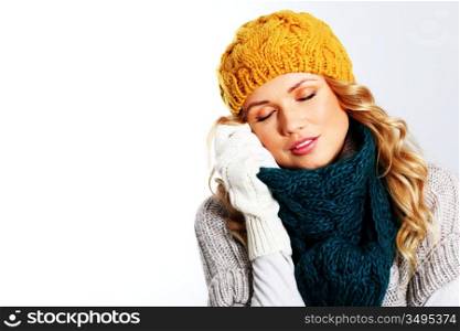 Portrait of woman wearing soft woolen clothes