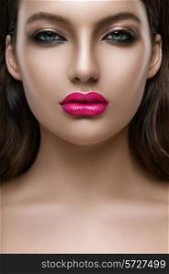 Portrait of woman with a big lips close-up
