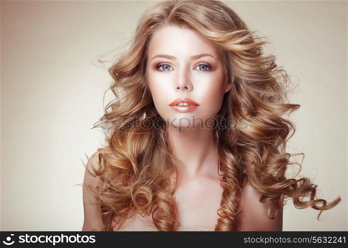 Portrait of Woman with Beautiful Flowing Bronzed Frizzy Hair