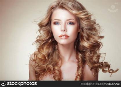 Portrait of Woman with Beautiful Flowing Bronzed Frizzy Hair