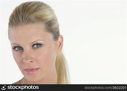 Portrait of woman with blonde ponytail