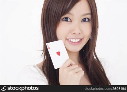Portrait of woman with cards
