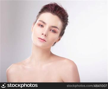 Portrait of woman with clean skin. Natural, clean and bright.