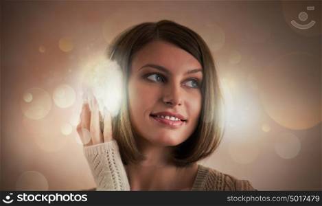 Portrait of woman with headphones listening music