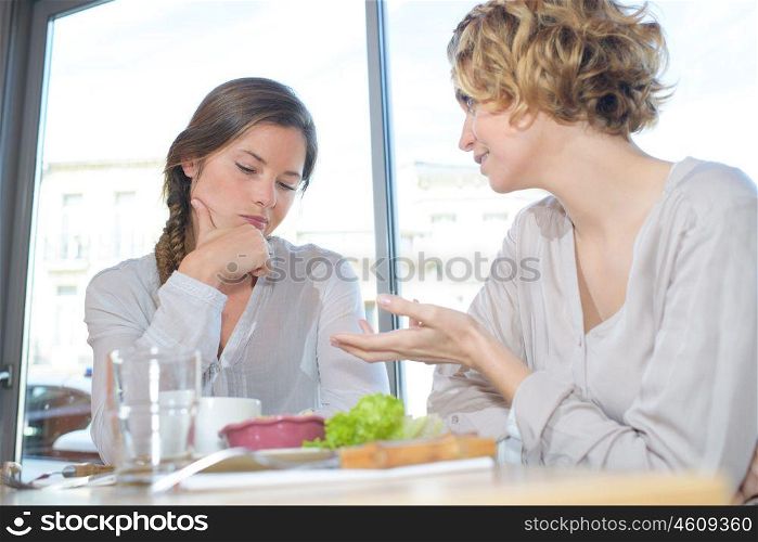 portrait of women chatting over lunch