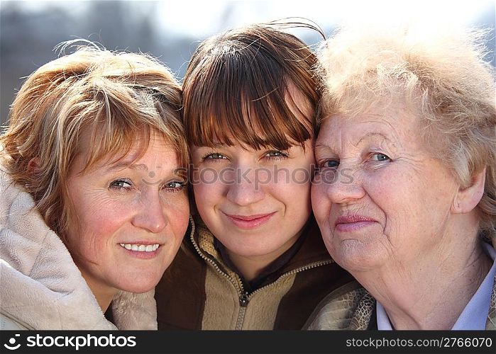 Portrait of women of three generations of one family, faces
