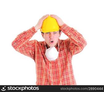 Portrait of worker. Isolated over white.