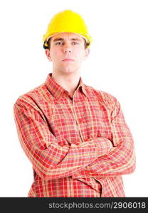 Portrait of worker. Isolated over white.