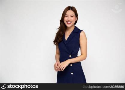 Portrait of Young beautiful Asian businesswoman standing and smiling isolated on white background, Looking at camera