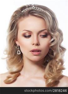 Portrait of young beautiful woman blonde hair closeup