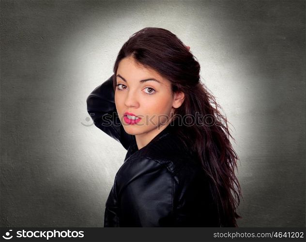Portrait Of Young Beautiful Woman Over Coloured Background