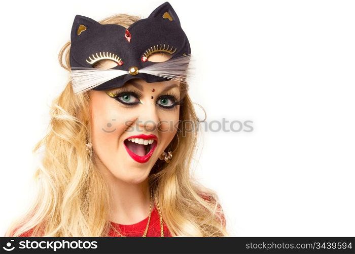 portrait of young blonde with kitty-style make-up