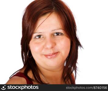 Portrait of Young brunette woman isolated on white