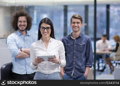 Portrait of young business people discussing business plan in the startup office