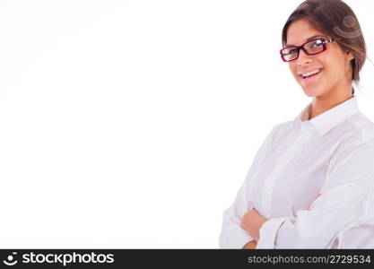 portrait of young business woman on isolated background