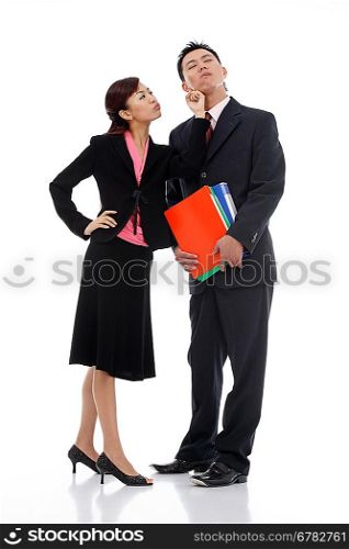 Portrait of young businessman and businesswoman