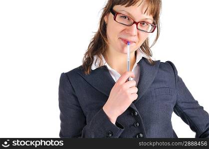 Portrait of young businesswoman over white background