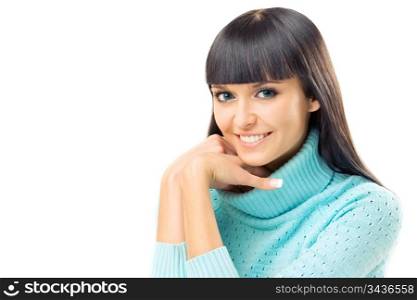 portrait of young charming brunette isolated over white