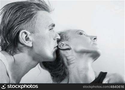 Portrait of Young couple in love with silver make-up