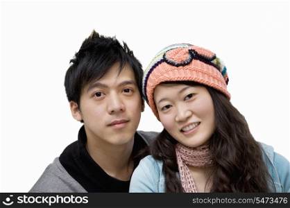 Portrait of young couple over white background