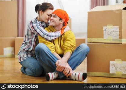 Portrait of young loving couple moving