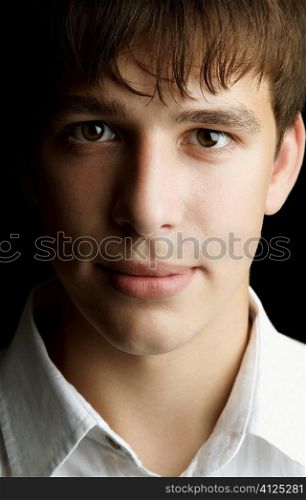 portrait of young man in close-up, selective focus on eyes