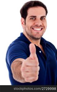 portrait of young man showing thumbs up gesture on an isolated background