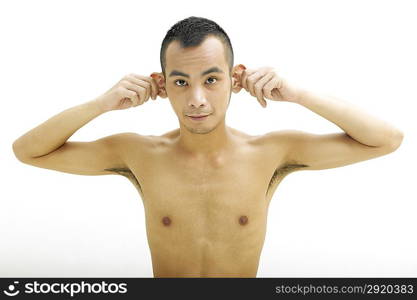 Portrait of young man strip to the waist