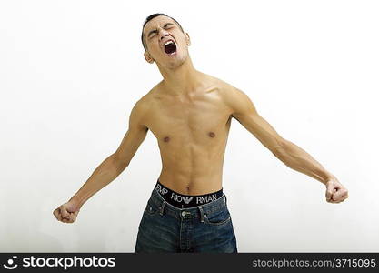 Portrait of young man strip to the waist