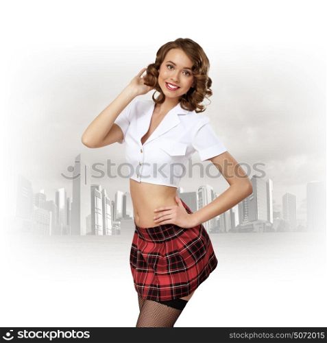 Portrait of young prestty woman dressed in retro style