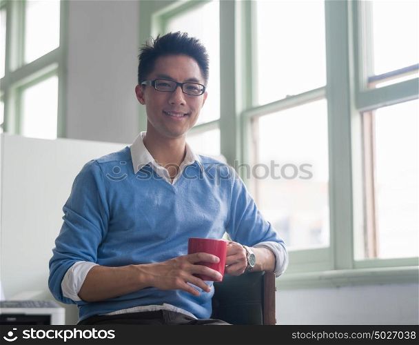 Portrait of young successful businessman in office. Portrait of young businessman