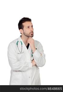 Portrait Of Young Thoughtful Male Doctor Isolated Over White Background