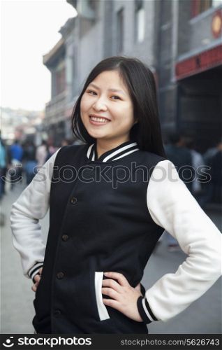 Portrait of young woman in Houhai, Beijing, China