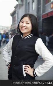 Portrait of young woman in Houhai, Beijing, China