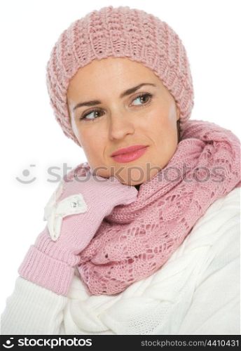 Portrait of young woman in knit winter clothing