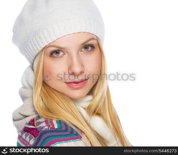 Portrait of young woman in winter clothes