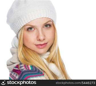 Portrait of young woman in winter clothes