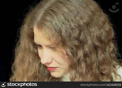 Portrait of young woman with long brown nature hair