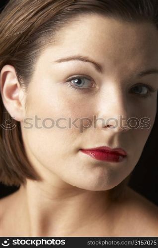 Portrait Of Young Woman With Red Lipstick