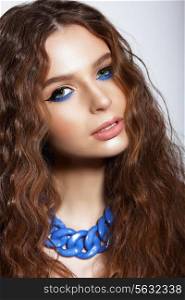 Portrait of Young Woman with Trendy Vivid Makeup