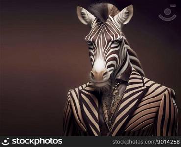 Portrait of Zebra in a business suit, elegant, businessman, generative ai