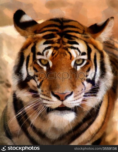 Portrait Painting of Tiger Face with Slightly Open Mouth