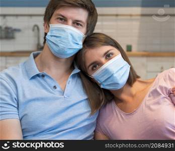 portrait parents wearing face mask